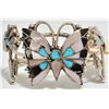 Image 1 : Old Pawn Multi-Stone Inlay Butterfly Sterling Silver Cuff Bracelet - Anselm Wallace
