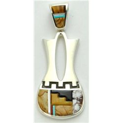 Navajo Multi-Stone Large Pottery Pendant - Edison Yazzie / Lazuli