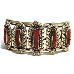 Old Pawn Coral Sterling Silver Cuff Bracelet - DC