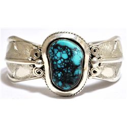 Old Pawn Spider Web Turquoise Sterling Silver Cuff Bracelet