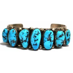 Old Pawn Turquoise Sterling Silver Cuff Bracelet - E. Gruber