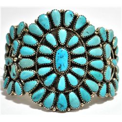 Old Pawn Turquoise Needlepoint Sterling Silver Cuff Bracelet - EJT