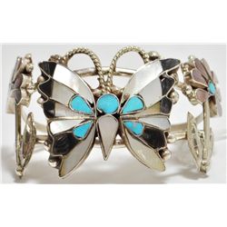Old Pawn Multi-Stone Inlay Butterfly Sterling Silver Cuff Bracelet - Anselm Wallace