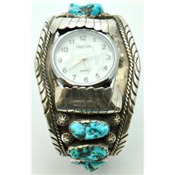 Old Pawn Sleeping Beauty Turquoise Sterling Silver Men's Watch - Ella Peter