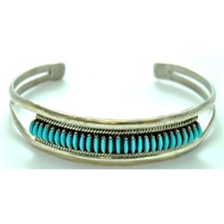 Zuni Turquoise Needlepoint Sterling Silver Cuff Bracelet - Edith Tsabetsaye