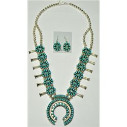 Navajo Coral & Turquoise Reversible Squash Blossom Necklace & Earrings Set - Elton James