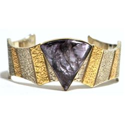 Navajo Sugilite 14k Gold Sterling Silver Cuff Bracelet - Marc Antia