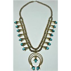 Old Pawn Sleeping Beauty Turquoise Squash Blossom Necklace - F.Y.
