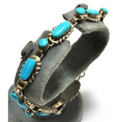 Old Pawn Zuni Turquoise Sterling Silver Link Bracelet - W Quam