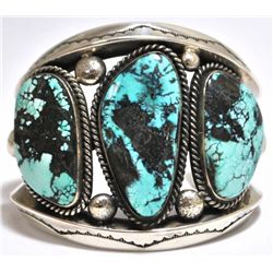 Old Pawn Navajo Turquoise Sterling Silver Cuff Bracelet - Francis
