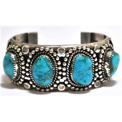 Old Pawn Rare Morenci Turquoise Sterling Silver Cuff Bracelet - M