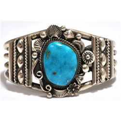 Old Pawn Rare Morenci Turquoise Sterling Silver Cuff Bracelet - HS