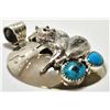 Image 2 : Navajo Turquoise Sterling Silver Howling & Sitting Wolf Pendant - RB