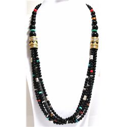Navajo Onyx 4-Strand Necklace with 12k Gold Fill & Sterling Silver - Tommy Singer