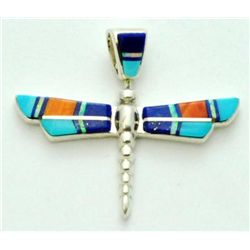 Navajo Multi-Stone Small Dragonfly Pendant - Edison Yazzie / Lazuli