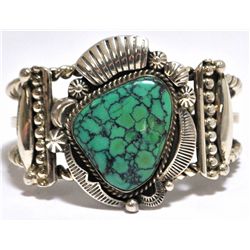Old Pawn Spider Web Turquoise Sterling Silver Cuff Bracelet - HS