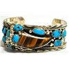Image 1 : Navajo Turquoise & Tiger's Eye "Bear Claw" Sterling Silver Cuff Bracelet - JS