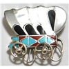Image 1 : Zuni Multi-Stone Inlay Wagon with Moving Wheels Sterling Silver Cuff Pendant & Pin - MG Peina