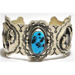 Old Pawn Navajo Sleeping Beauty Turquoise Sterling Silver Cuff Bracelet - Wallace Yazzie, Jr.