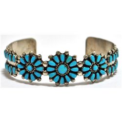 Old Pawn Zuni Turquoise Needlepoint Sterling Silver Cuff Bracelet - Irene Paylusi