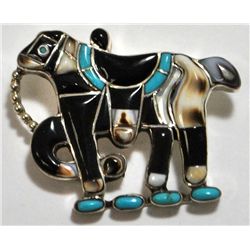 Old Pawn Multi-Stone Horse Sterling Silver Pendant & Pin - MW?