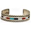 Image 1 : Old Pawn Multi-Stone Inlay Sterling Silver Small Cuff Bracelet