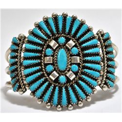 Old Pawn Turquoise Needlepoint Sterling Silver Cuff Bracelet - A & V V