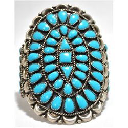 Old Pawn Zuni Turquoise Cluster Sterling Silver Cuff Bracelet - Danny L. Wauneka