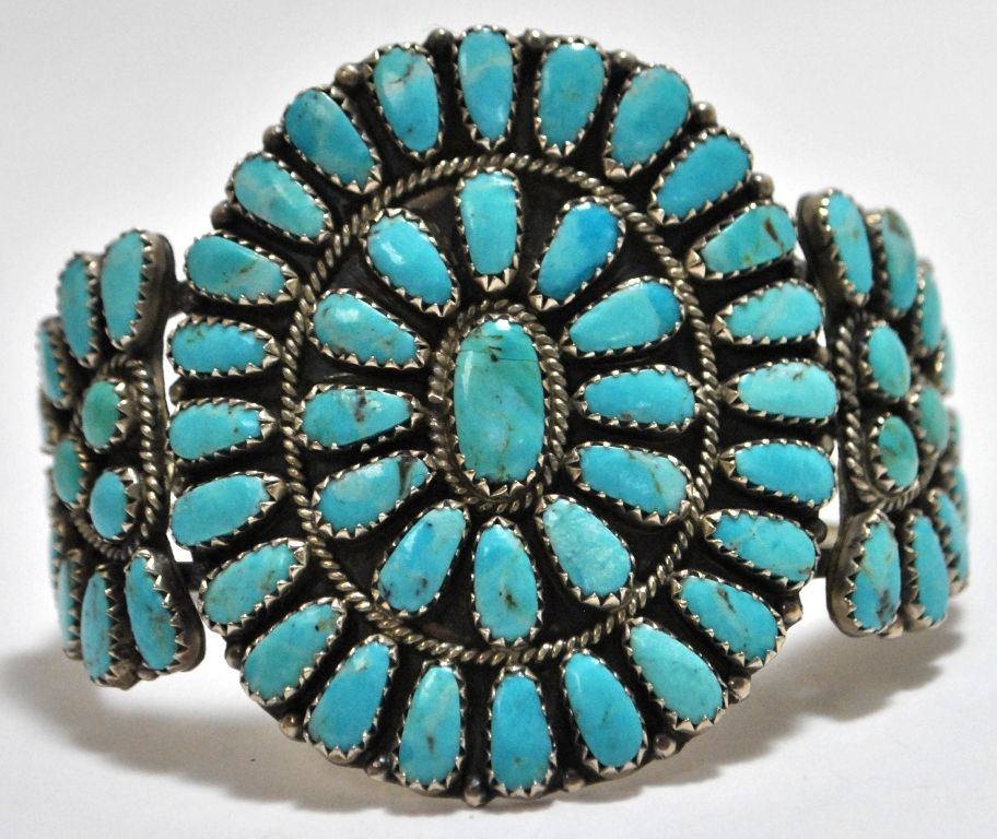 Old Pawn Navajo Turquoise Petit Point Cluster Sterling Silver Cuff ...