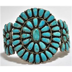 Old Pawn Navajo Turquoise Petit Point Cluster Sterling Silver Cuff Bracelet - Larry Moses Begay