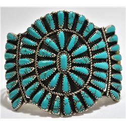 Old Pawn Turquoise Needlepoint Sterling Silver Cuff Bracelet - JAD