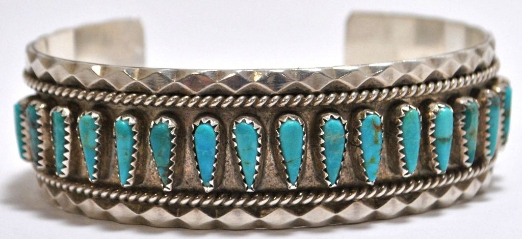 Old Pawn Navajo Turquoise Needlepoint Sterling Silver Cuff Bracelet ...