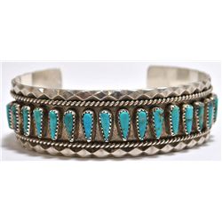 Old Pawn Navajo Turquoise Needlepoint Sterling Silver Cuff Bracelet - Tommy Lowe
