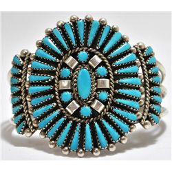Old Pawn Turquoise Needlepoint Sterling Silver Cuff Bracelet - A & V V