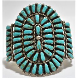 Old Pawn Turquoise Needlepoint Sterling Silver Cuff Bracelet