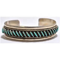 Old Pawn Turquoise Needlepoint Sterling Silver Cuff Bracelet - RB