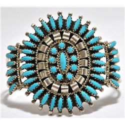 Old Pawn Zuni Turquoise Needlepoint Sterling Silver Cuff Bracelet - N & R Nez