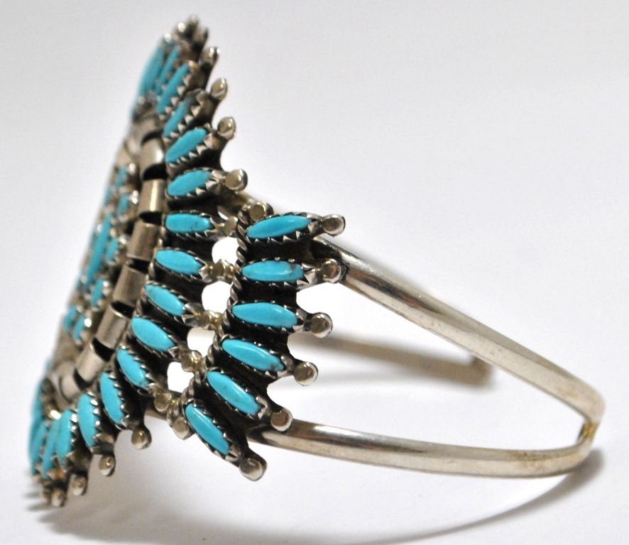 Old Pawn Zuni Turquoise Needlepoint Sterling Silver Cuff Bracelet N