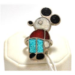 Old Pawn Multi-Stone Inlay Mickey Mouse Sterling Silver Women's Ring