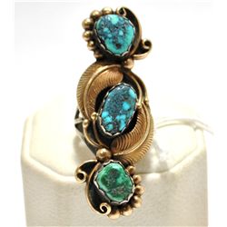 Old Pawn Turquoise 12k Gold Fill Sterling Silver Women's Ring - MT