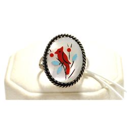 Old Pawn Multi-Stone Inlay Cardinal Sterling Silver Women's Ring