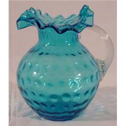 Lot 009_: Hand-Blown Blue Glass Lemonade Pitcher, Ca. 1920