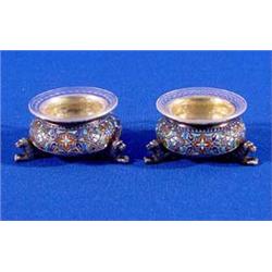 Lot 061_: Enameled Silver Salt Dips, Ca. 1900