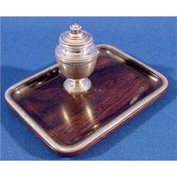 Lot 093_: French Silver Ink Pot on Rosewood Tray, Ca. 1890