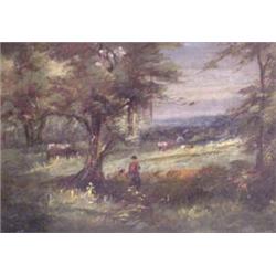 Lot 120_: Barbizon School O/C Landscape of Farm Scene, Ca. 1870