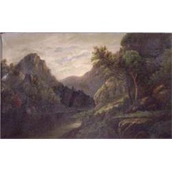 Lot 121_: Hudson River School O/C Landscape of Mountain Scene, Ca. 1860