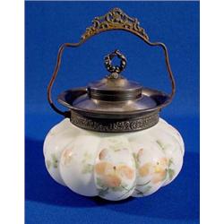 Lot 166_: Milk Glass Melon Form Cracker Jar