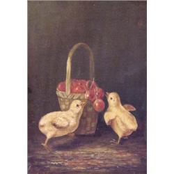 Lot 179_A_: O/WP Painting of Baby Chicks, Ca. 1885