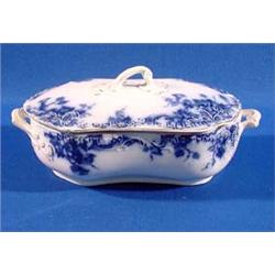 Lot 184_: Flow Blue Covered Semi-Porcelain Vegetable Dish