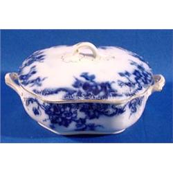 Lot 185_: Flow Blue Cov. Semi-Porcelain Square Veg. Dish